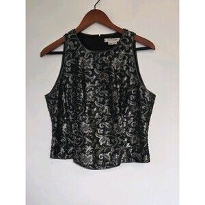 Kay Unger Evening Womens 12 Sleeveless Black Floral Beaded Grunge Whimsigoth